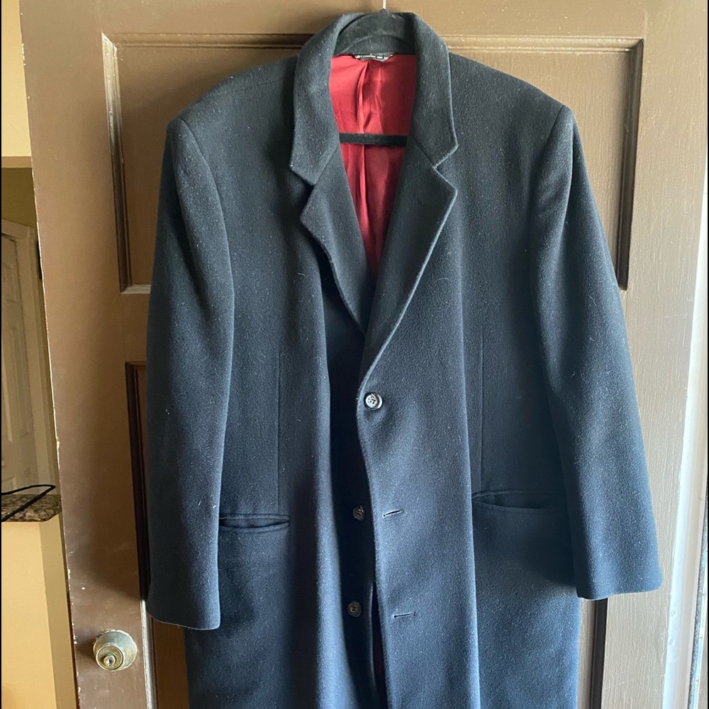 Black wool cashmere long overcoat